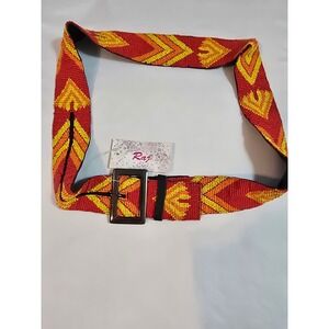 Raj Beaded Belt Native American Style Red Yellow Orange  Buckle  Handmade Size